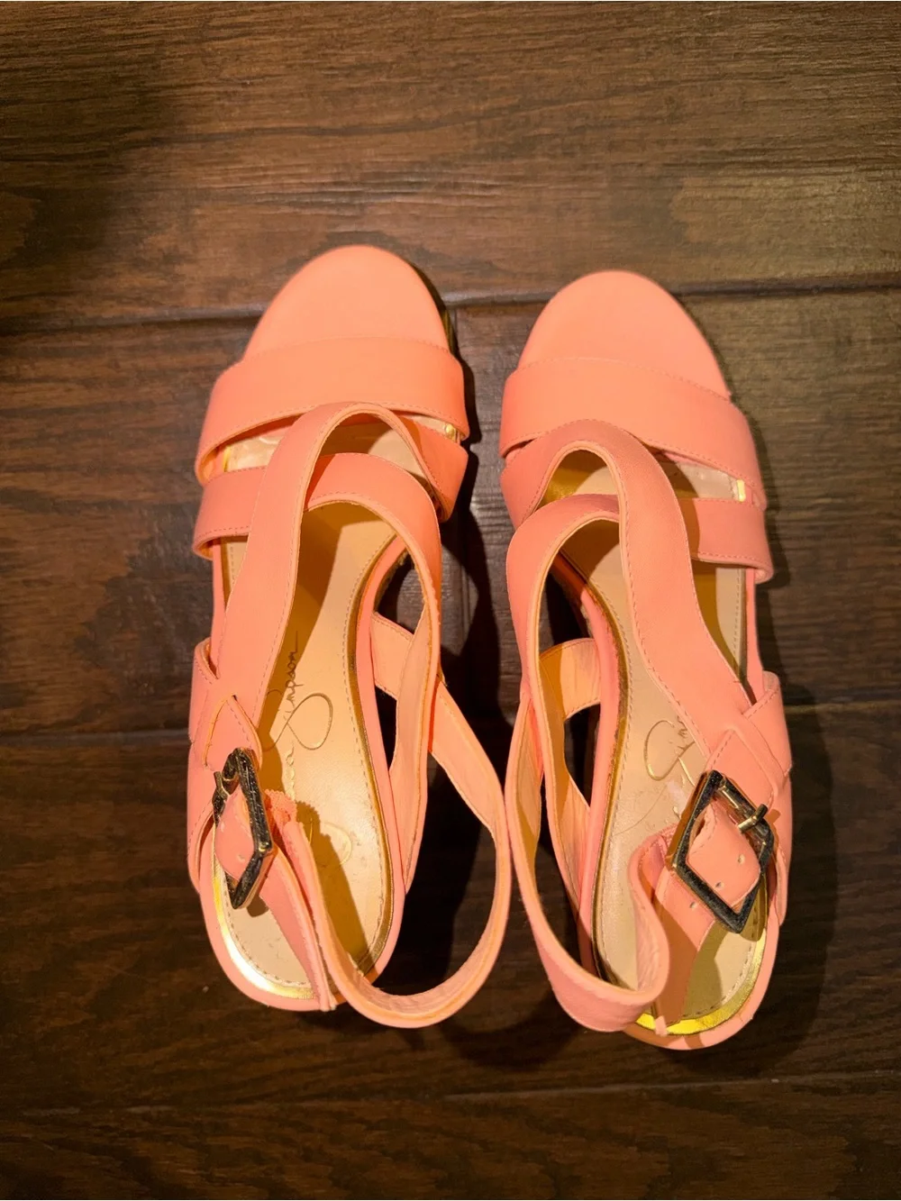 Jessica Simpson Coral Pink Strappy Wedge Sandals